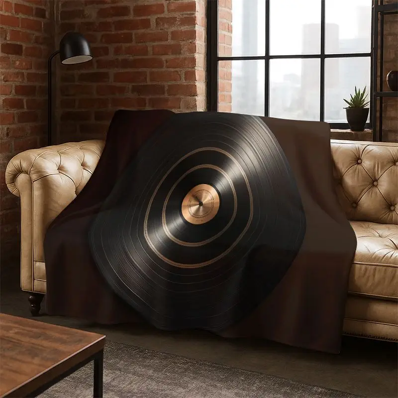 Retro Vinyl Record Music DJ Tape Flannel Blanket Soft Warm Blanket Throw Blanket for Bedroom Living Room Bed Travel Picnic Gift