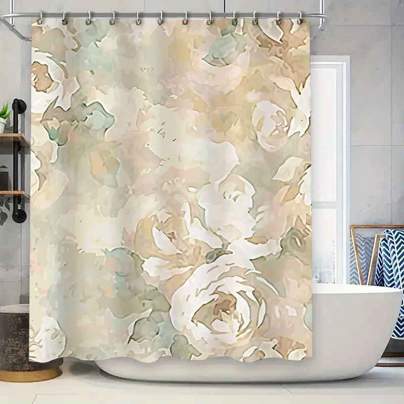 

Нежная занавеска для душа с цветочным принтом, водонепроницаемая ткань с 3D принтом, многоцветный декоративный коврик для ванной, набор для ванной комнаты, современный дом De