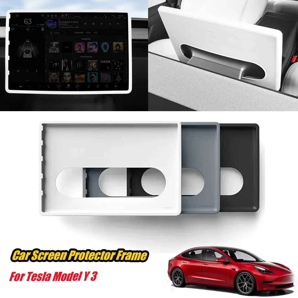 Silicone Screen Protective Frame for Tesla Model 3/Y Highland Improve Driving Experience & Knee Pads Anti-shatter Anti-oil