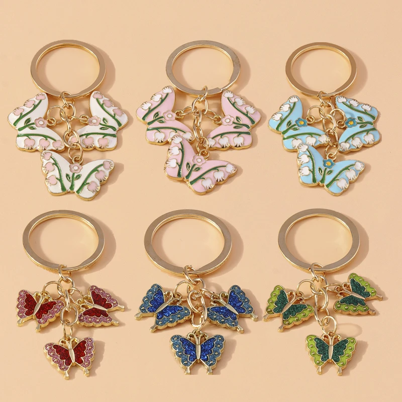 

Pretty Enamel Butterfly Keychain Animal Keyring Pendants for Women Girl Handbag Accessories DIY Handmade Jewelry Gifts