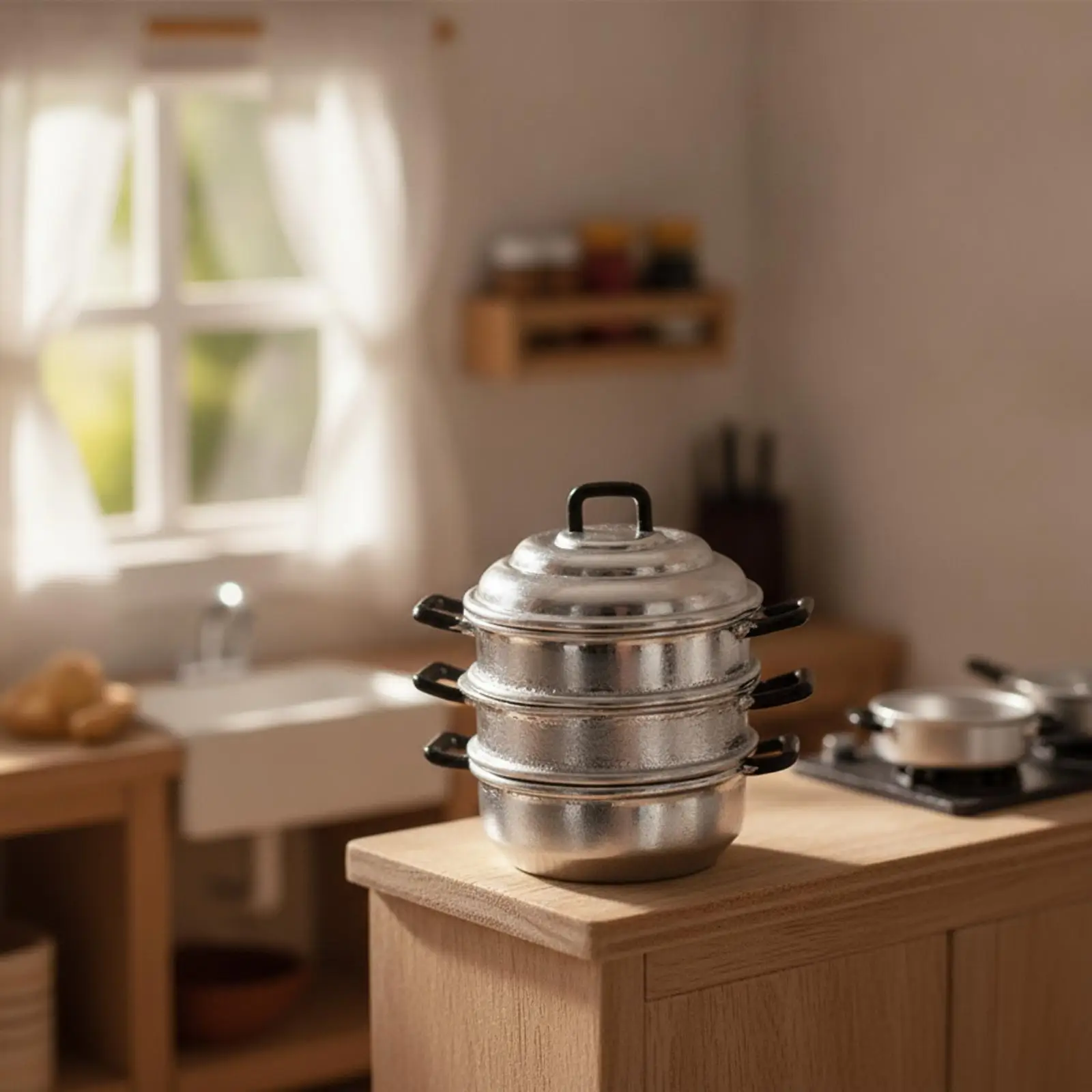 Miniature Steamer Metal Miniature Kitchen Accessory Steamer Realistic Miniature Cooking Pot for Collectors, Hobbyists