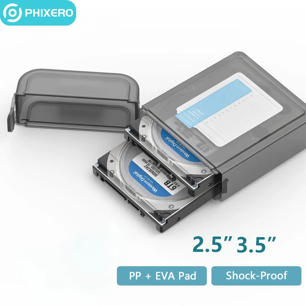 PHIXERO 2.5“/3.5 inch SSD HDD Storage Box External Hard Drive Disk Caddy for SSD Case External USB 3.0 Hard Drive Bag with EVA