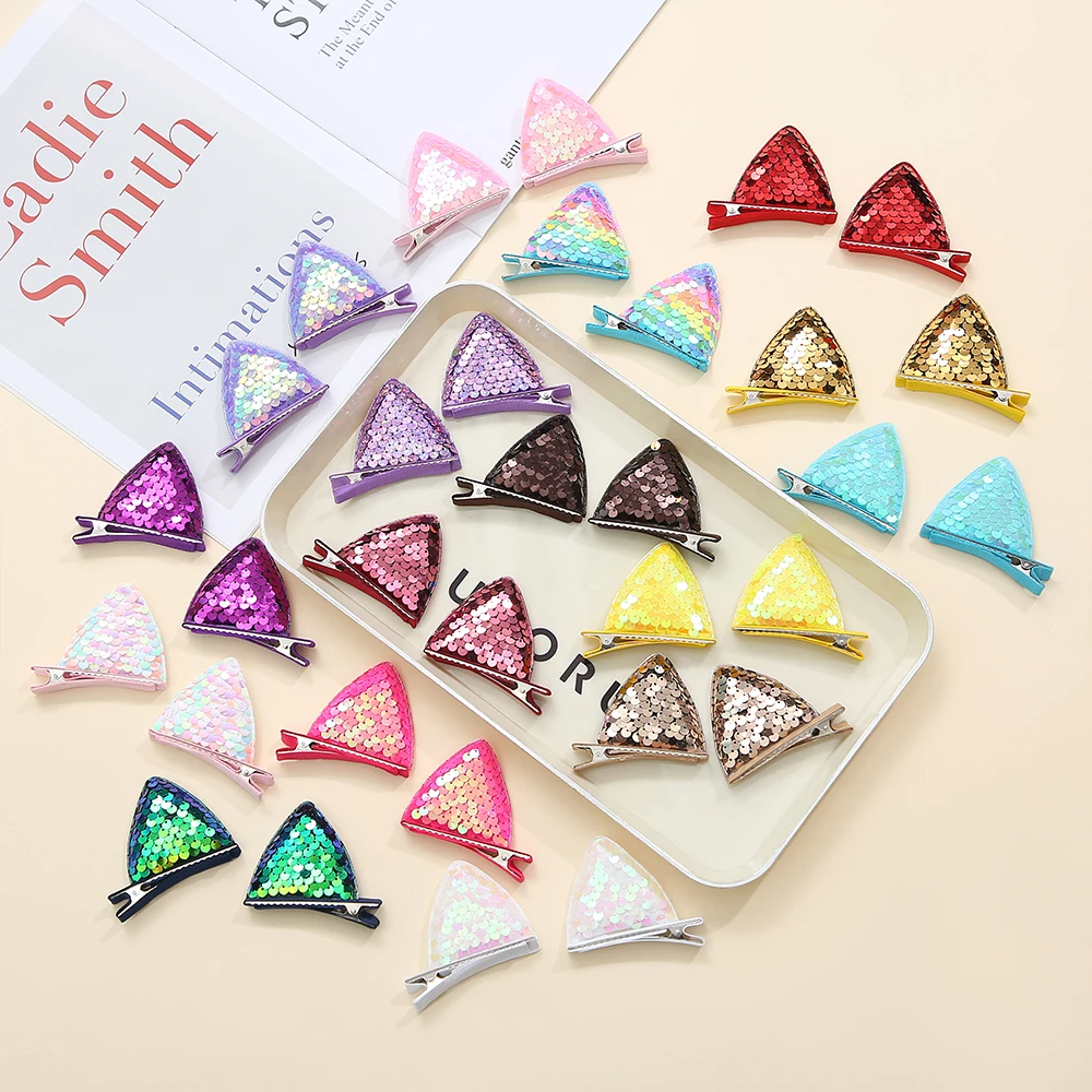 Cat ear side Princess hair clip Sweet girl cute super shiny hair clip powder Sparkly side clip Hair Party Decoration