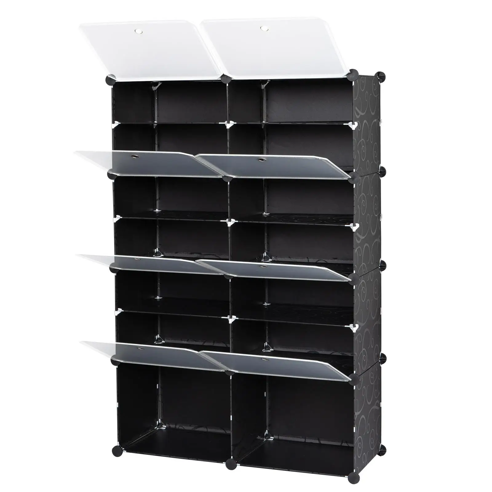 28-Pair 7-Tier Portable Shoe Rack Organizer - Expandable Tower Shelf for heels , Boots & Slippers - Black Storage Stand