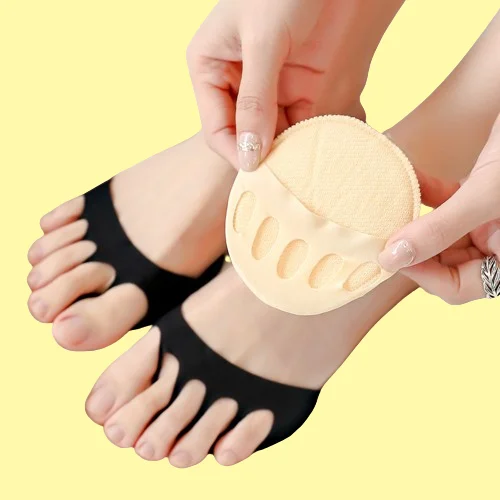 

5 Pairs Women's Ankle Five Finger Socks Forefoot Set Foot Cotton Female Solid Colors Sponge pad invisible Non-Slip Boat Sock