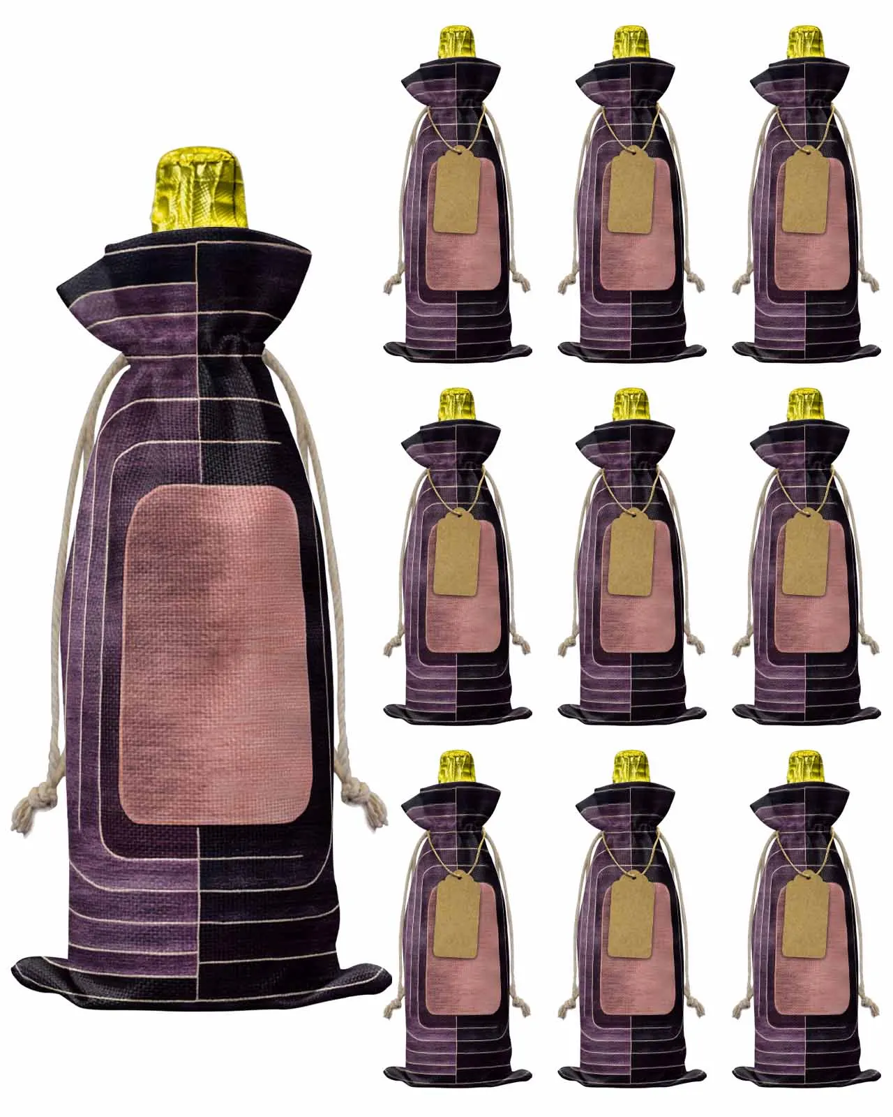 

10pcs Wine Bottle Covers Impressionist Black Purple Line Wine Holder Carrier Packaging Bag Wedding Party Decor Gift