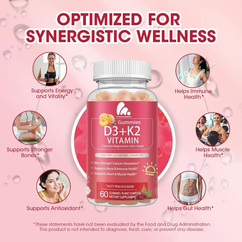 

Vitamin D3 K2 gummy D3 10000iu K2 200mg contains calcium, magnesium, zinc, and inulin, providing immune and bone health support