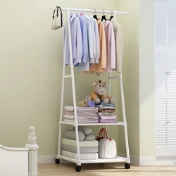 Triangle Coat and Hat Rack with Wheels Floor Standing Multi-layer Storage Rack Simple Modern Space Saving Hanging Clothes Stand