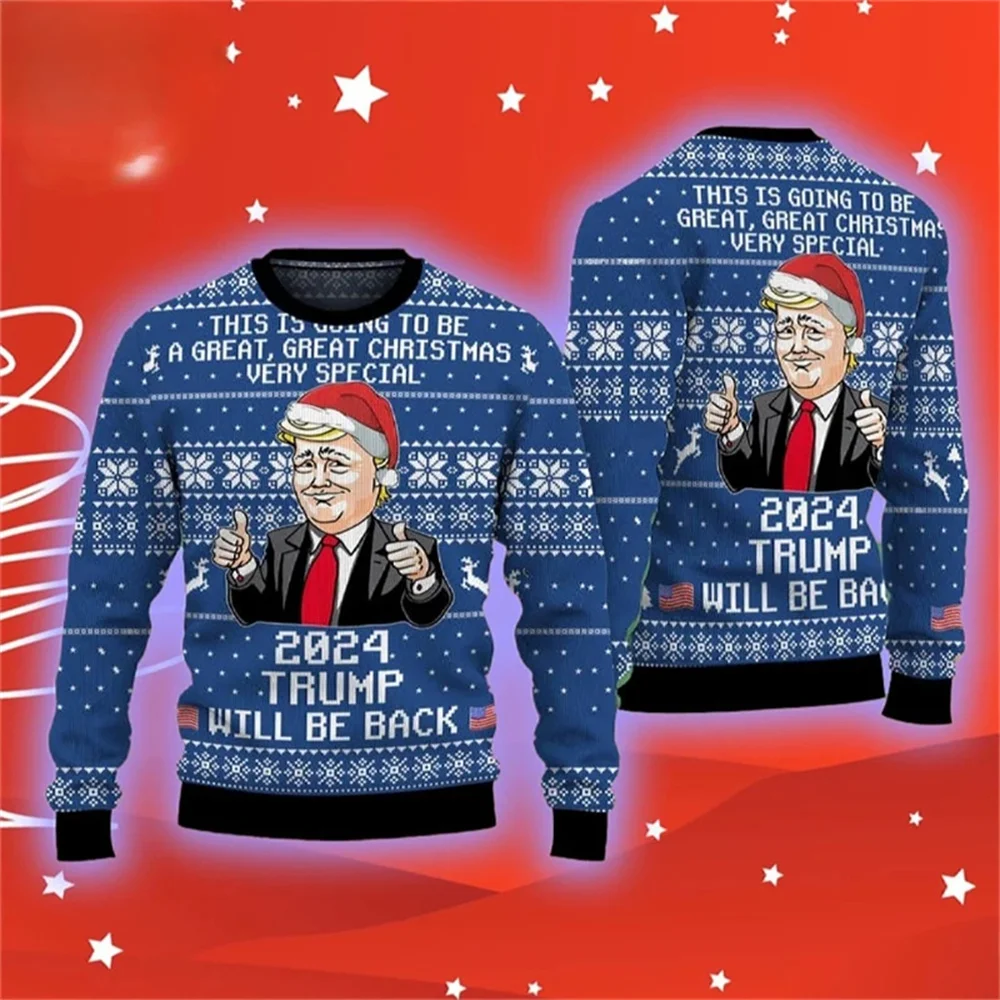 3D printing Donald Trump Christmas Sweatshirt Fashion New (boys & Girls Boys & Girls Adults) All-purpose sweater United States M