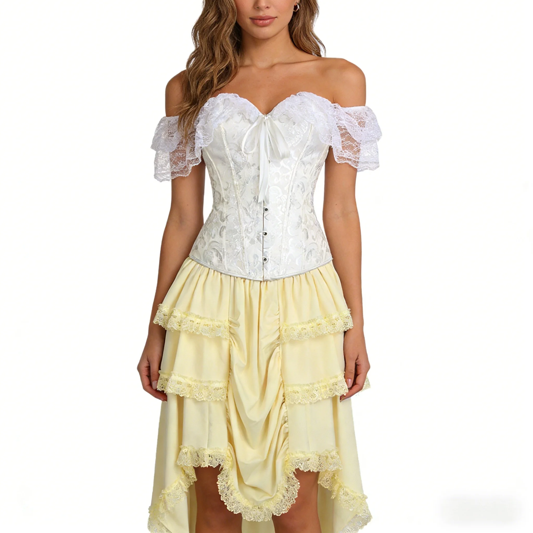 

Новое винтажное платье в стиле Ренессанс с асимметричным подолом и кружевной отделкой, средневековый сценический костюм