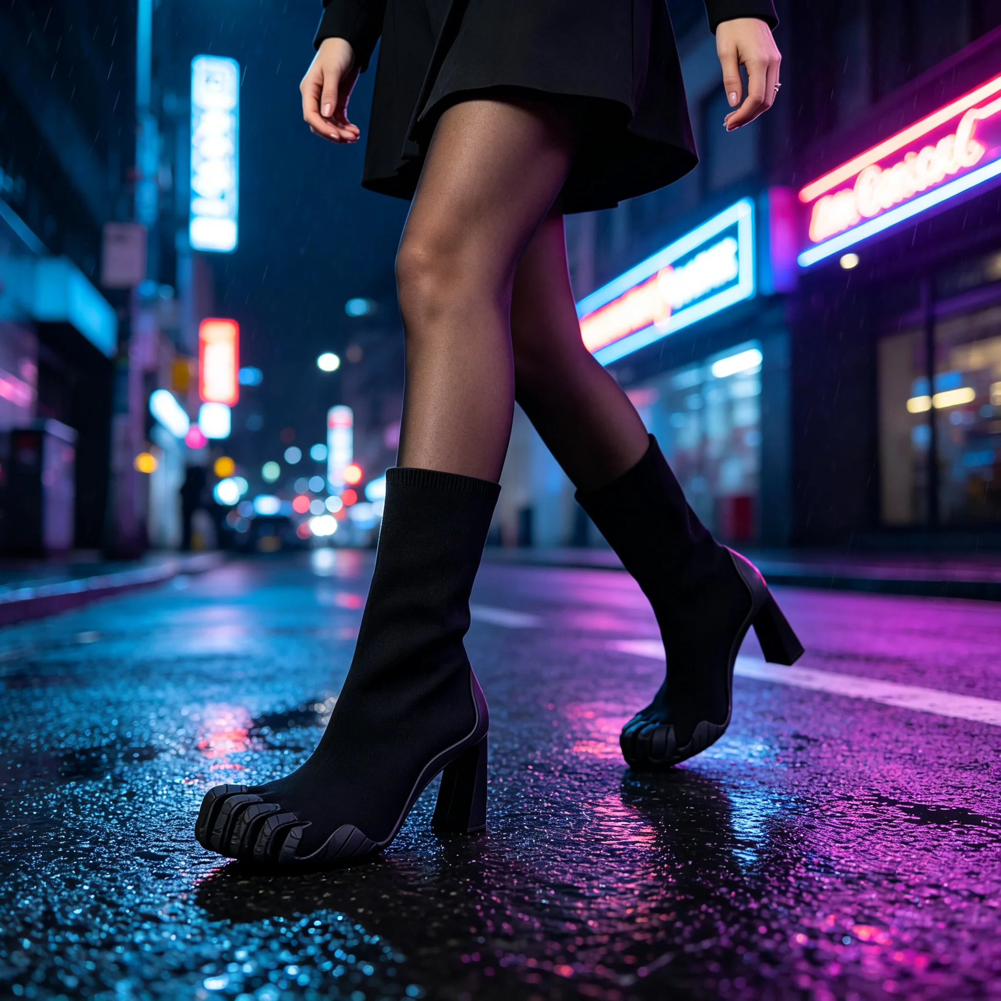 Toe Sock Split - Dames Luxe Futuristische Gebreide Soklaarzen Zwart