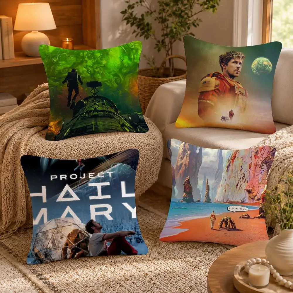 Movie P-Project Hail M-Mary Cushion Cover Soft Short Plush Pillow Case Double Sided Print Washable Sofa Bed Home Decor Gift