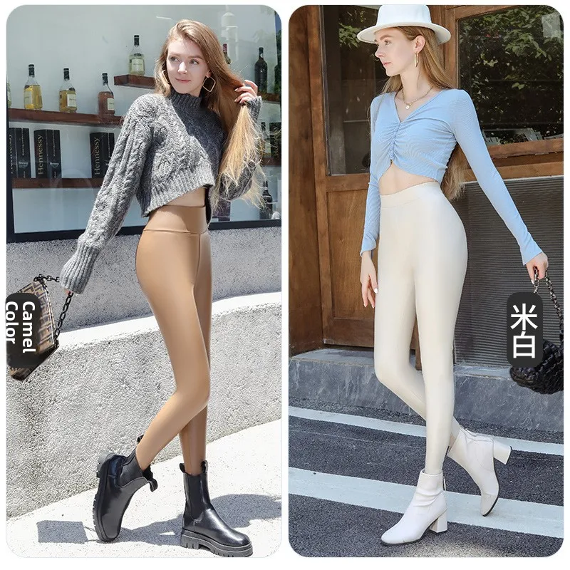 Cintura alta calças de couro do plutônio das mulheres plus size elástico boting outono inverno novo sle sexy calças compridas