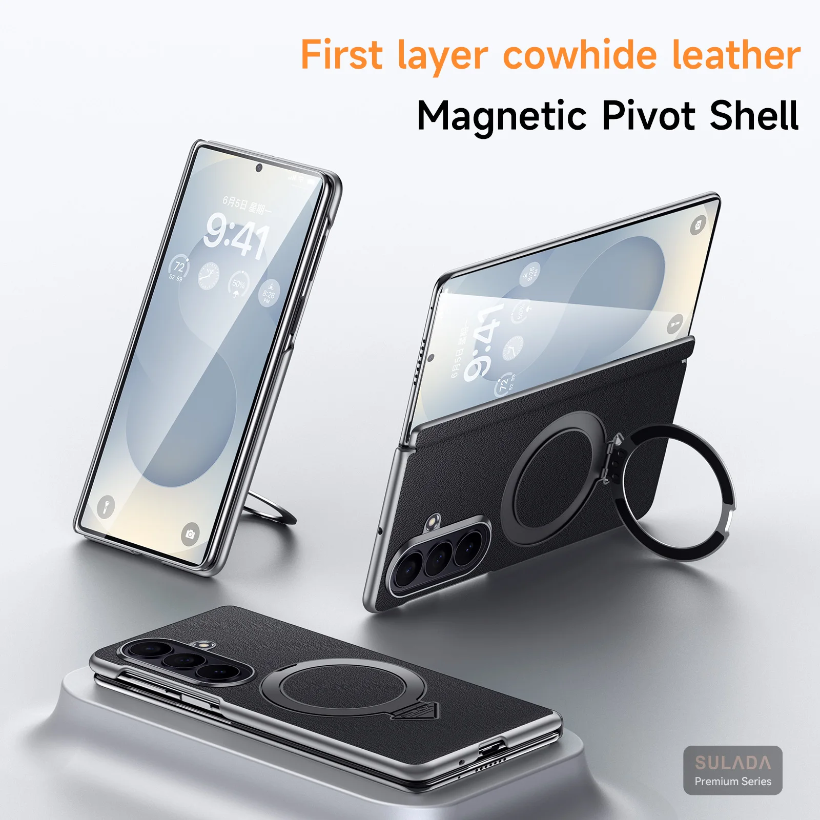 For Samsung Galaxy Z Fold 8 Ultra 5G Case High Quality Matte Leather Folding Hinge Magnetic Rotating Ring Holder Shockproof Case