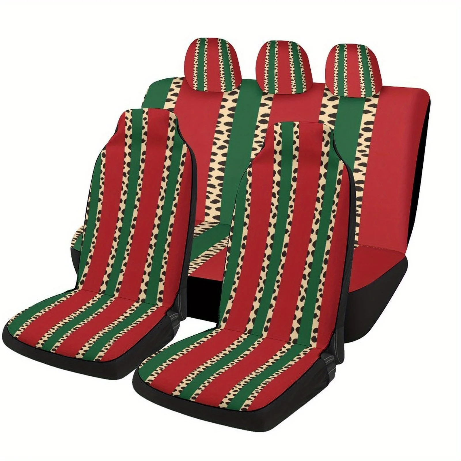 

Mexico Flag Car Seat Covers - Red, Green, Golden Leopard Print, Fit For Most Cars, Trucks, SUVs - All-Season Protection, Easy In