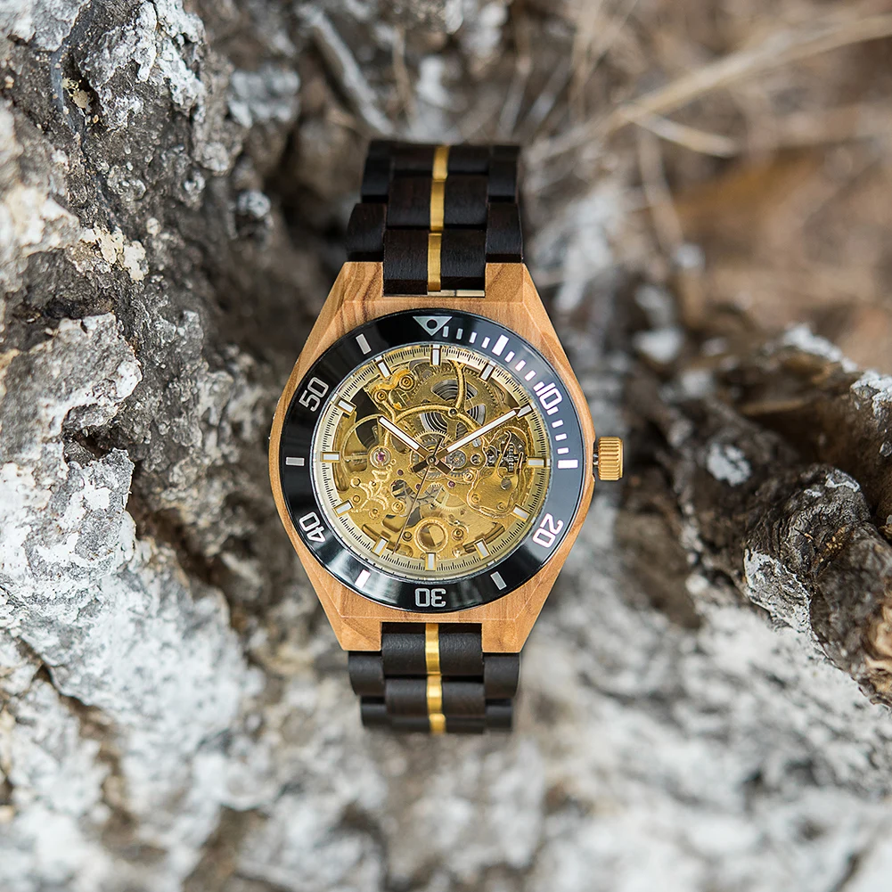 BOBO BIRD Wooden Automatic Mechanical Watch Men New Top Luxury Wristwatch Fashion Luminous Clock Great Gift Wood Box Custom Logo