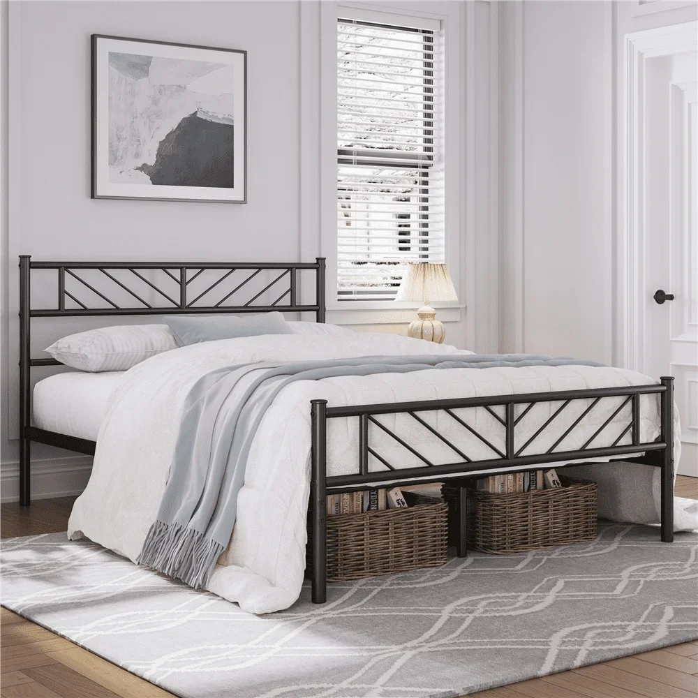 Full Size Metal Platform Bed with Arrow Design, Adult