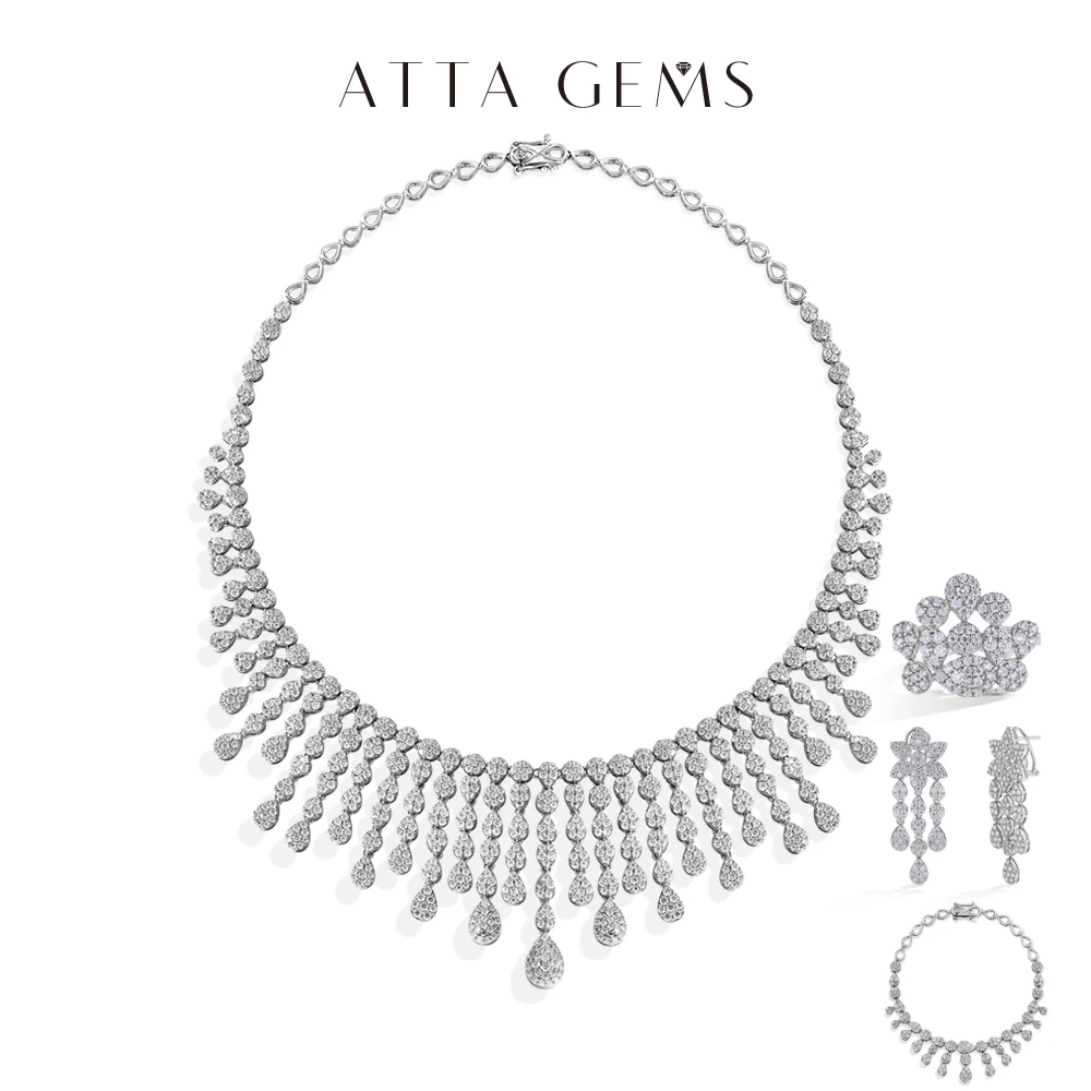 

ATTAGEMS Real Moissanite Jewelry Set for Women D VVS1 S925 Sterling Silver Luxury Ring Earrings Bracelet Necklace Wedding Gifts