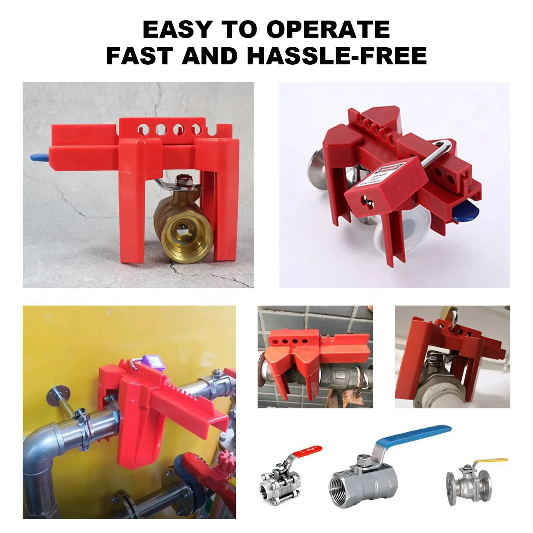 ABFU-8X Ball Valve Locking, Adjustable Ball Valve Locking Device, Small, For 1/2Inch-2-1/2Inch Outer Pipe Diameter, Red