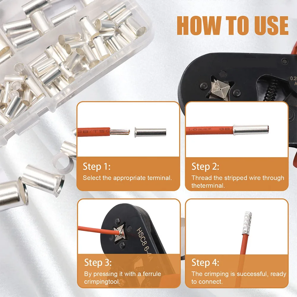 

305 Pcs Wire Ferrules Kits Silver Plated Copper Crimp Terminal Connector 8 Sizes Sleeves Insulated Cord Pin End Terminal