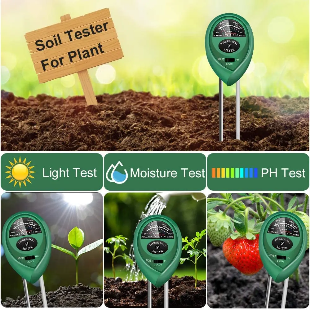 Medidor de umidade do solo 3 em 1 medidor ph tester para acidez umidade umidade luz nutrientes ferramenta cuidados com as plantas instrumento teste