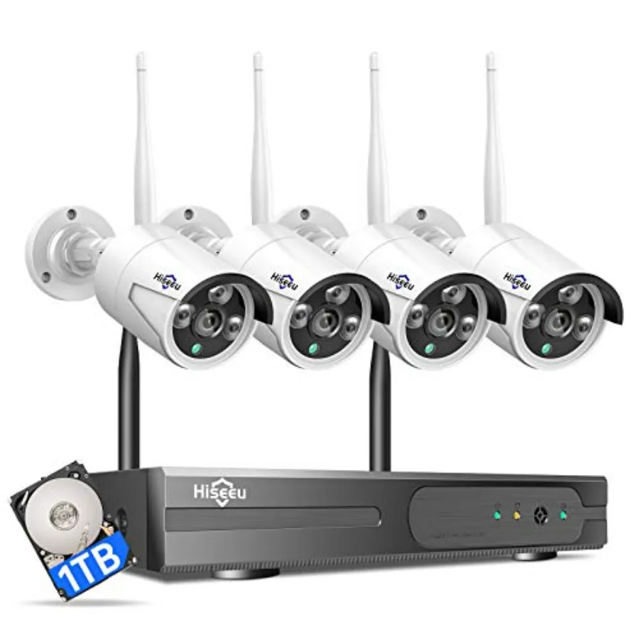 

[Wireless Pro 100ft Range] Wireless Security Camera System Expandable 16CH 4K NVR 4Pcs 3MP Night Vision WiFi Cameras Home Surve