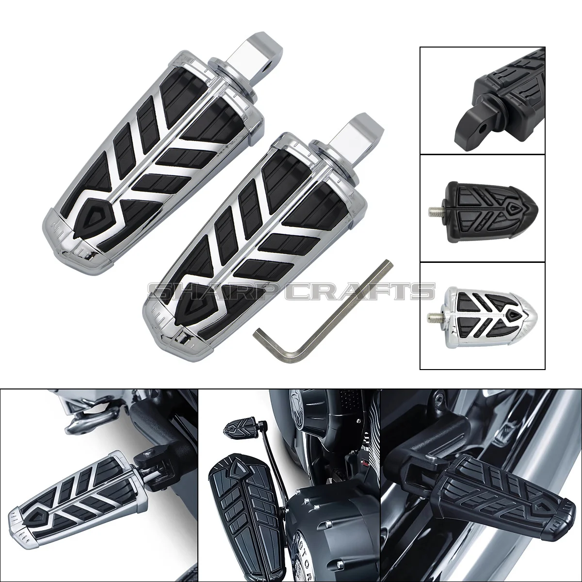 Spear Design Front Rider Footpegs Footrests Shifter Brake Peg For Indian Scout Bobber Sixty Victory Octane Motorcycle Parts