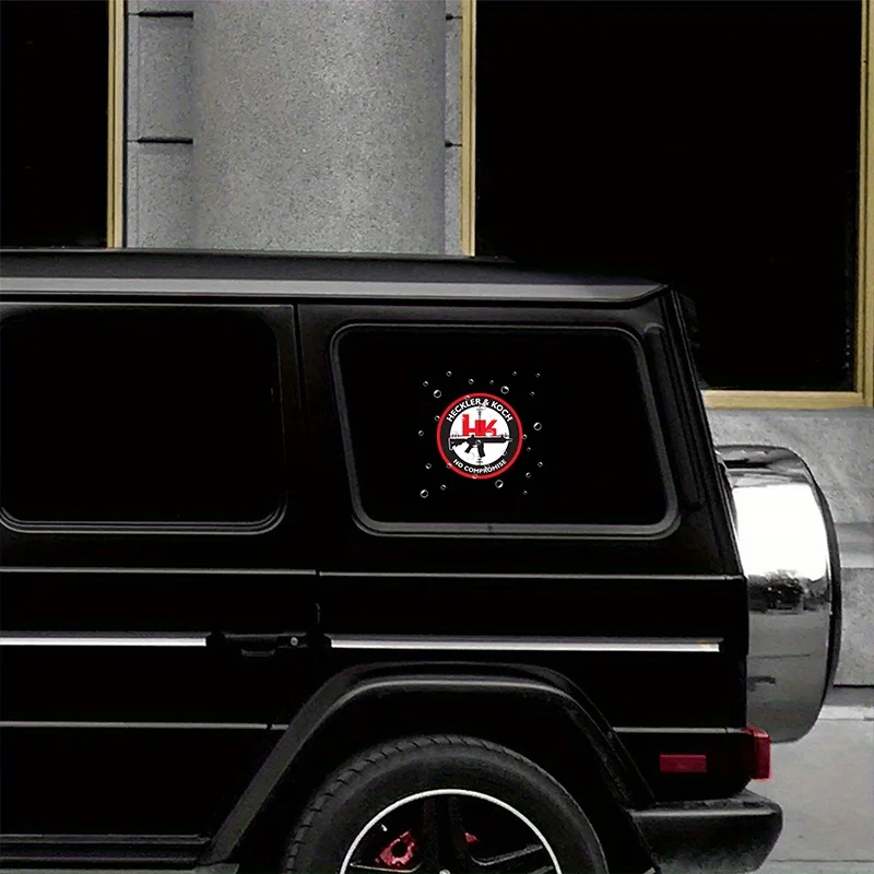 ملصقات مقاومة للماء من HK Heckler & Koch، شارات بتصميم متين باللونين الأسود والأحمر، ملصقات ديكور للسيارات والعتاد اليومي بنمط Firearm