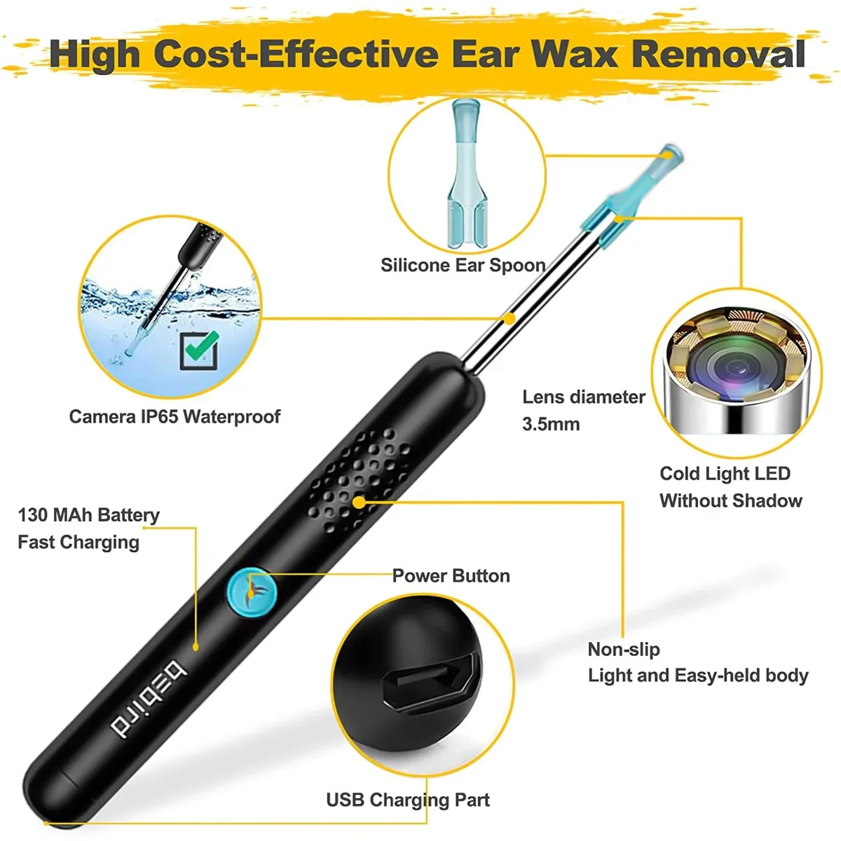 เครื่องมือทำความสะอาดหูแบบแท่งอุปกรณ์ดูแลสุขภาพ300W เครื่องมือทำความสะอาดหูแบบแท่งส่องหูกล้องขนาดเล็กความแม่นยำสูง