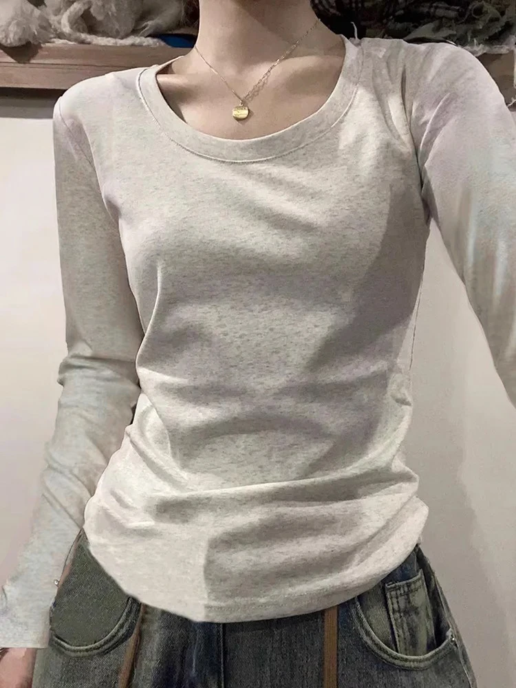 Slim Fit American Style Long Sleeve T-Shirt Women's Top 2025 New Style Inner Wear Tight Fit Shoulder Autumn Winter Slimming B...