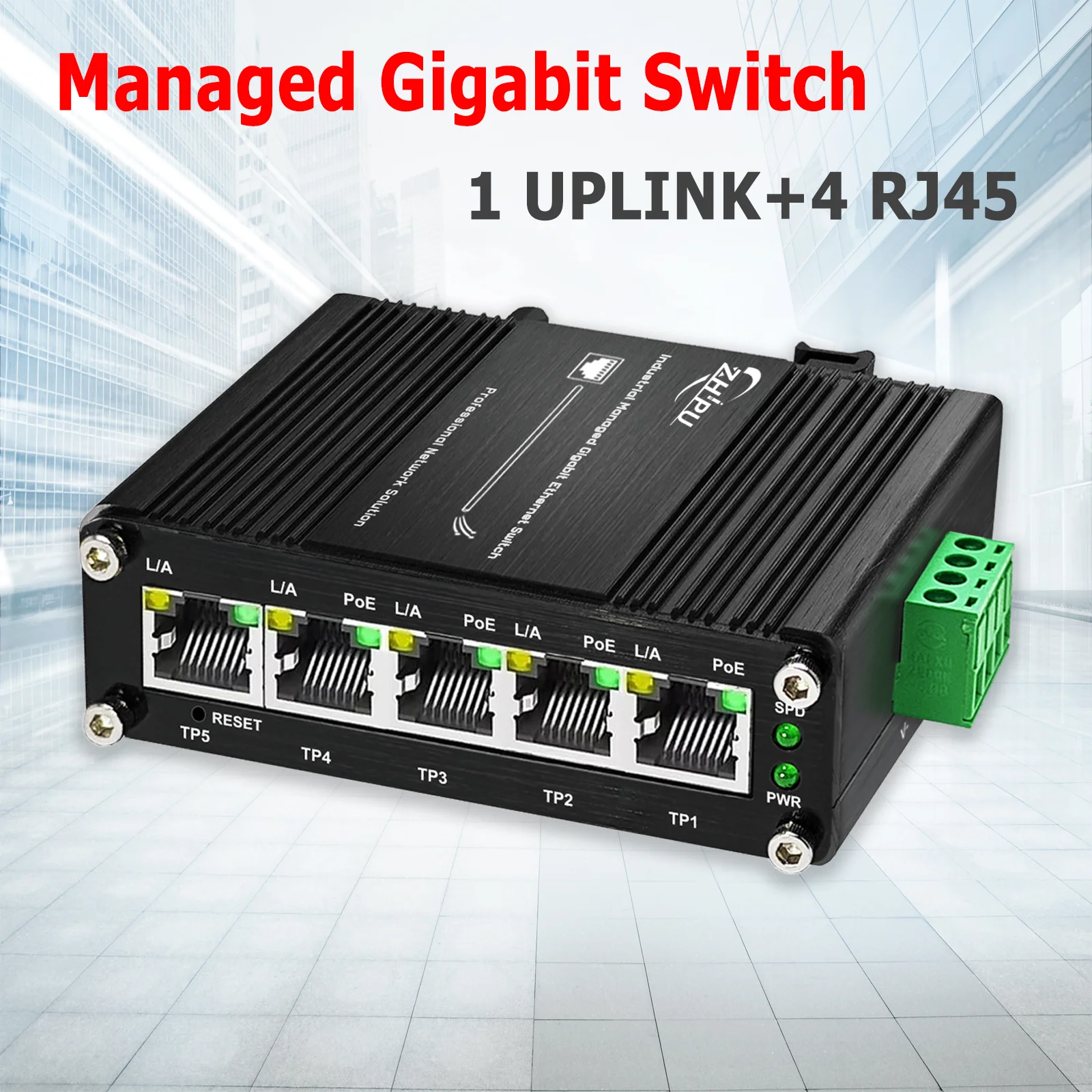 

Mini Managed Industrial 5-Port Gigabit Ethernet Switch 5×10/100/1000BASE-T RJ45 Switch Support Web Management,QoS,Vlan