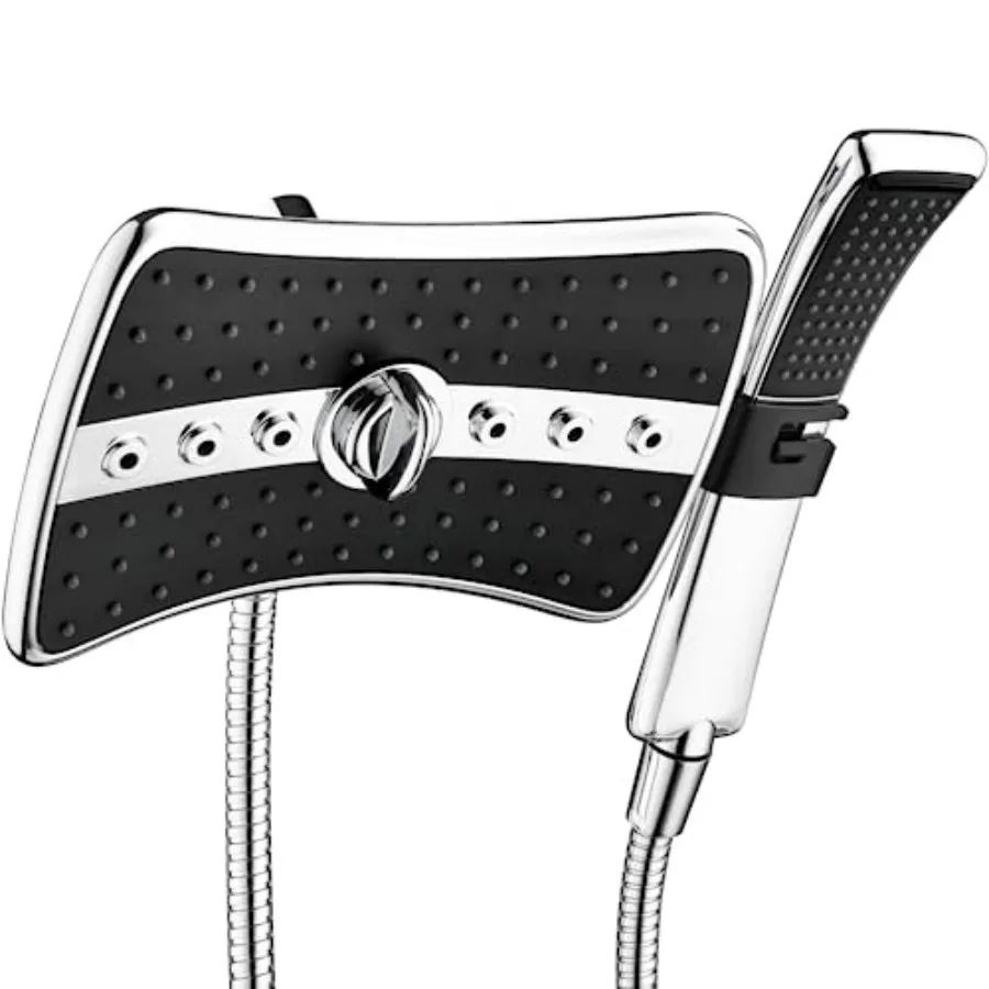 

High Pressure Dual Shower Head Combo with Black Face 60 Inch Long Stainless Steel Shower Hose Chrome Finish Ideal for Modern Ba