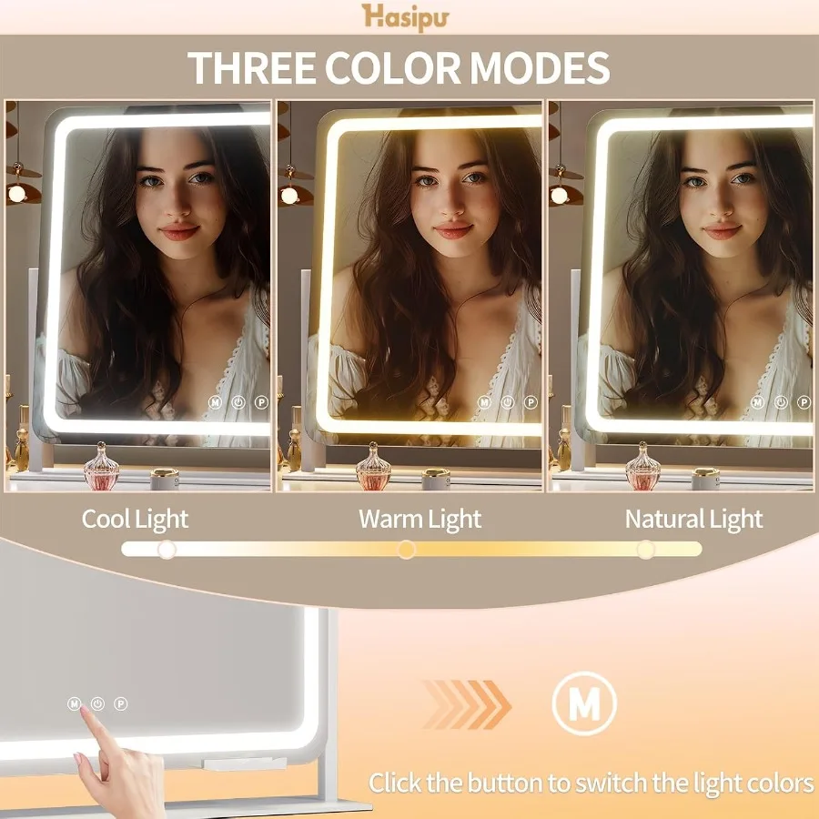 Extra Large LED Vanity Mirror 30x21 - Light up Makeup Mirror with 10X Magnification, Phone Holder, USB Charging Smart Touch 3-C