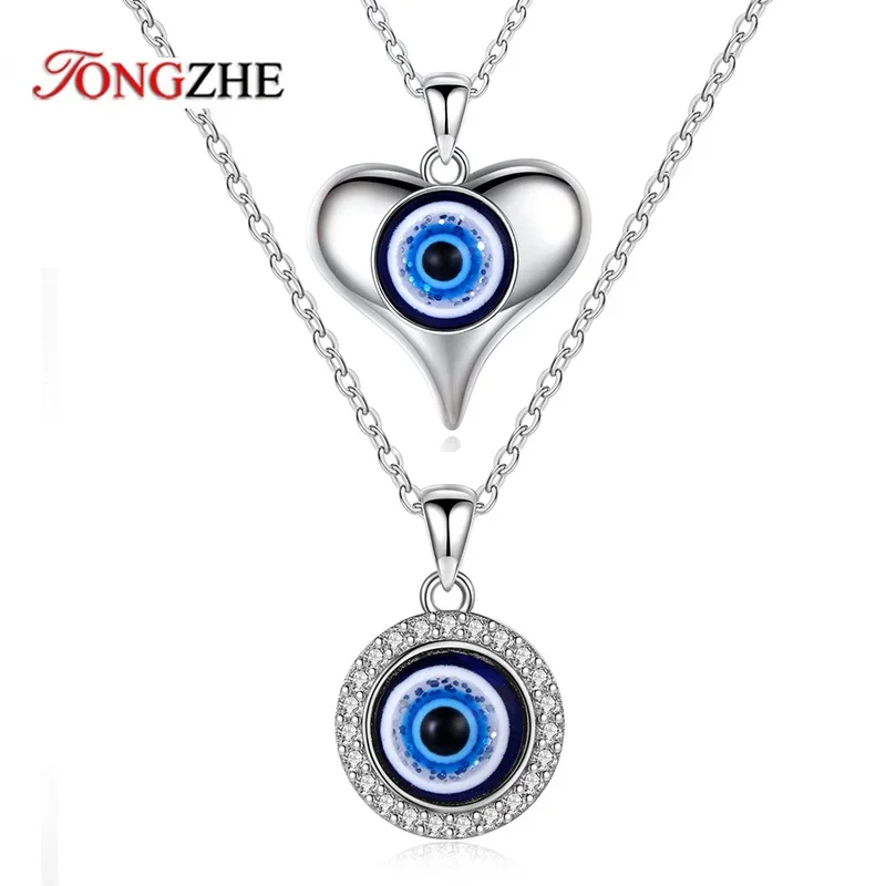 Tongzhe Turkish Evil Eye Necklace Pendant 925 Sterling Silver Choker For Women Accessories Luck Friendship Jewelry Gift