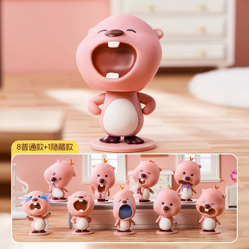 Loopy Blind Box Figure Cute Pink Beaver Shaking Head Collectible Desktop Ornament Gift For Adult Fans