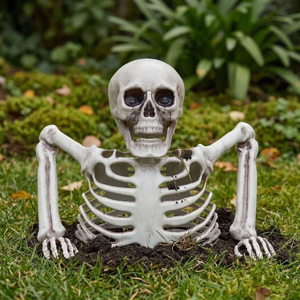 2pcs Halloween Realistic Skeleton Ornament Movable Joint Human Skeleton Horror Prop Outdoor Hallway Haunted House Party Decor