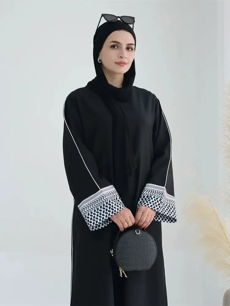 2024 muzułmański islam Kaftan sukienka abaje dla kobiet kaftan Marocain Vestidos szata Musulmane Eid czarny elegancki skromny Abaya dubaj