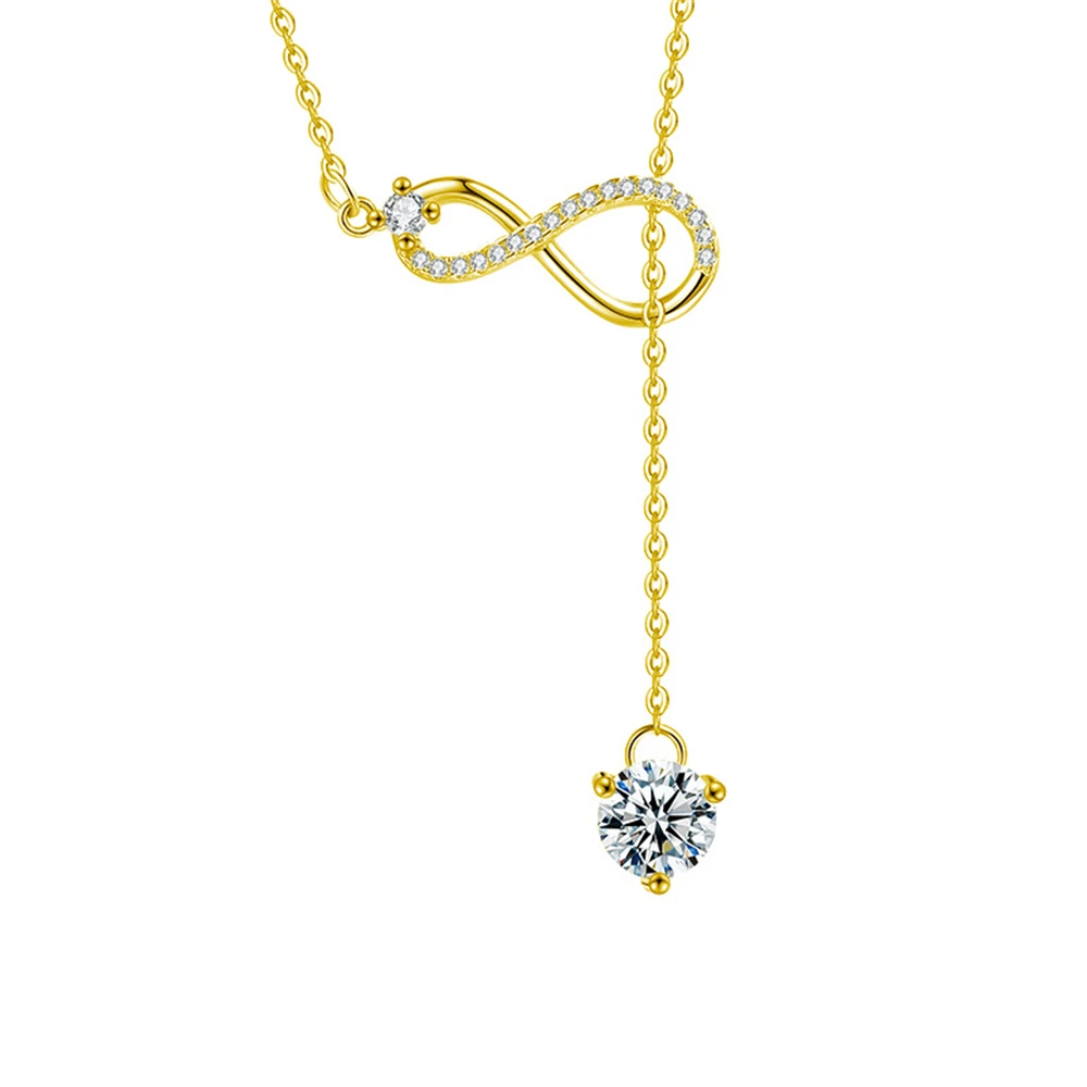

S925 Sterling Silver Moissanite Inlaid Infinity Tassel Necklace Women's Fashion Figure Eight Pendant Simple Accessories