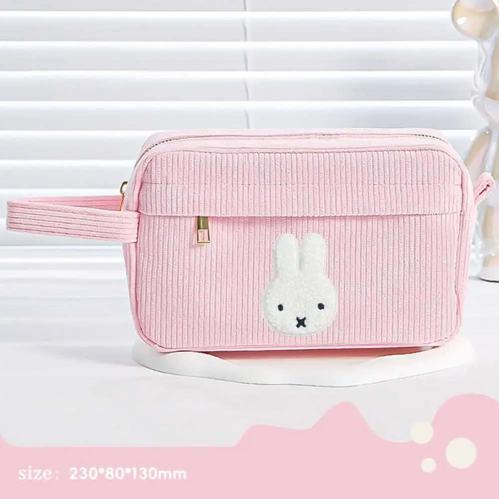 Miffy Corduroy Storage Bag Anime Cute Cartoon Large Capacity Simple Kawaii Makeup Tools Stationery with Handle Storage Bag Gift