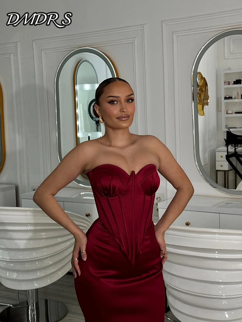 DMDRS Schatz-Abendkleid 2025, ärmellos, Satin, A-Linie, Partykleid, formell, trägerlos, bodenlang, Partykleider, individuell gestaltet