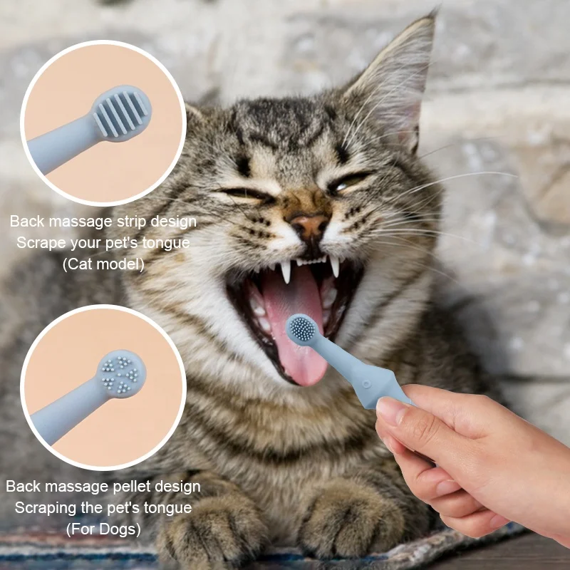 Hot Sales Silicone Dog Toothbrush Pet Tongue Cleaner 2-in-1 BPA Free Pets Toothbrush for Puppy Doggie Kitten Dental Care