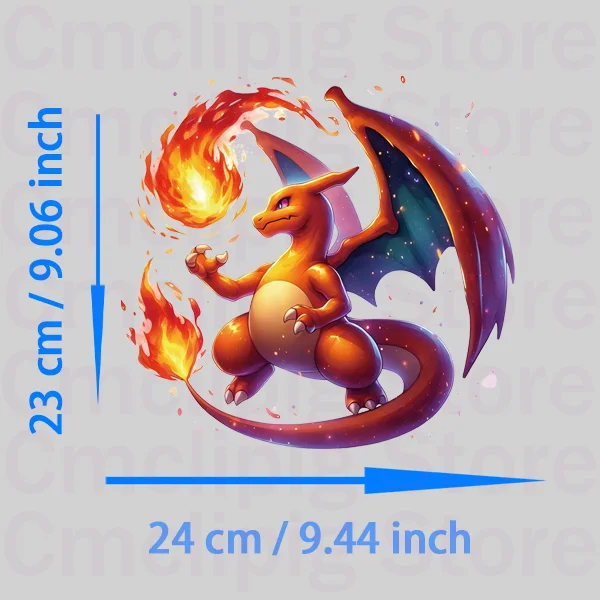 Cartoon Charizard fusible clothing patches thermo-stickers for children Applique for clothes iron on transfer