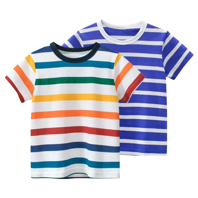 Colorful Stripes T-Shirt for Boys 2025 Summer New Casual Short Sleeve Tops Children's Clothing Kids Clothes Boy Cotton Tees