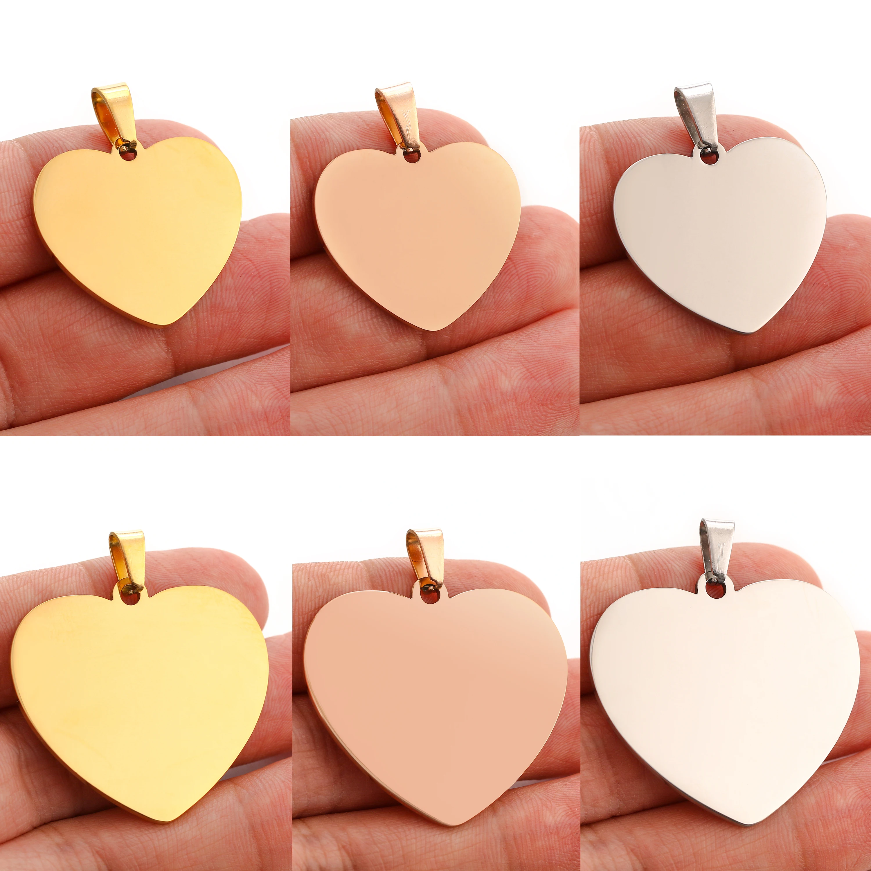 

5Pcs/Lot Mirror Polished Blank Heart Charms PVD Plated Stainless Steel Pendant for Engraving Record DIY Necklaces Jewelry Making