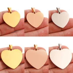 5Pcs/Lot Mirror Polished Blank Heart Charms PVD Plated Stainless Steel Pendant for Engraving Record DIY Necklaces Jewelry Making