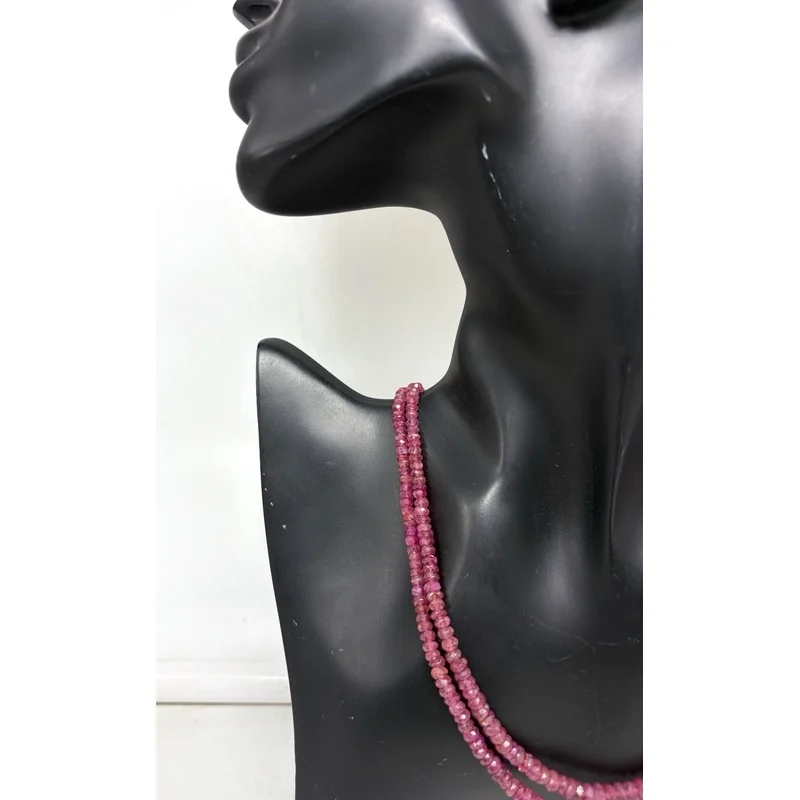 2-Strand Ruby Necklace 4-5mm Faceted Gemstone Beads with Sterling Silver