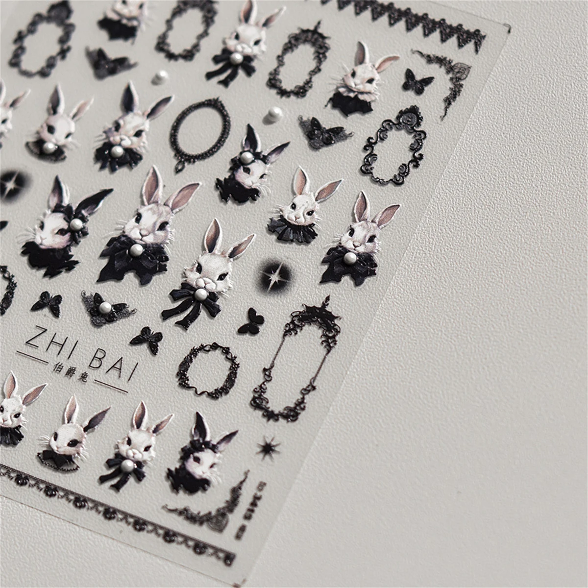 1pcs 5D Japanese Nail Stickers Punk Style Black Rabbit & Dark Butterfly Nail Art Decal Design Decorations Tool High Quality DIY