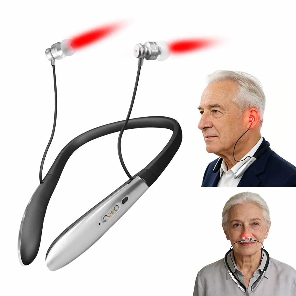 Upgraded 2-in-1 Red Light Irradiate Device Tinnitus Ear Care Rhinitis Relief Rechargeable Lightweight LLLT Earplug for Otitis