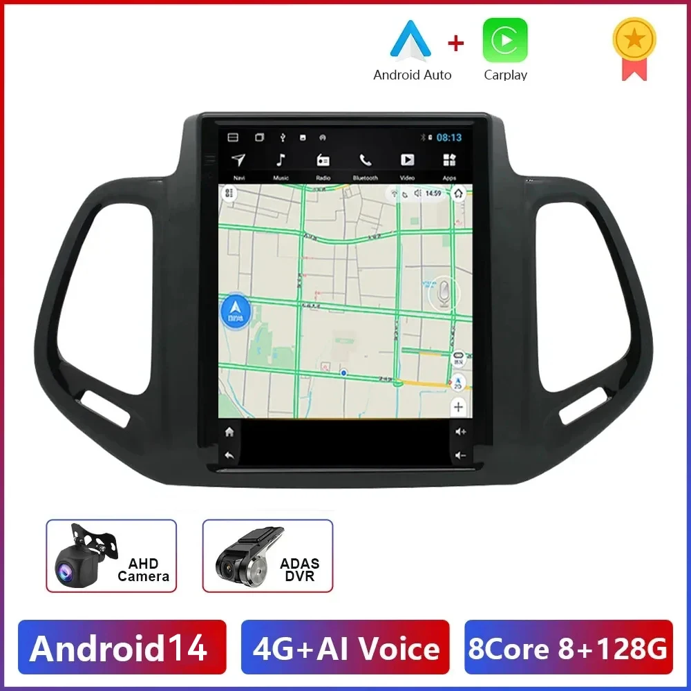 

9.7'' Inch Android 14.0 For Jeep Compass 2 MP 2017 - 2019 Car Radio RDS IPS DSP Multimedia Player Navigation GPS Stereo Carplay