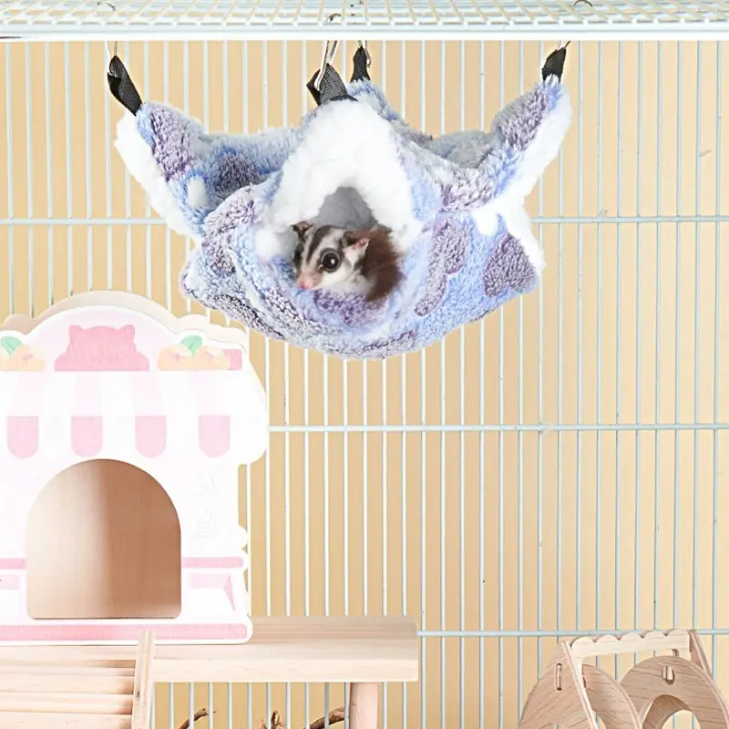 Hamster Hammock Small Pet Hanging Bed Double Warm Thickened Honeybug Flying Squirrel Guinea Pig Hammock Pet Cage Accessories